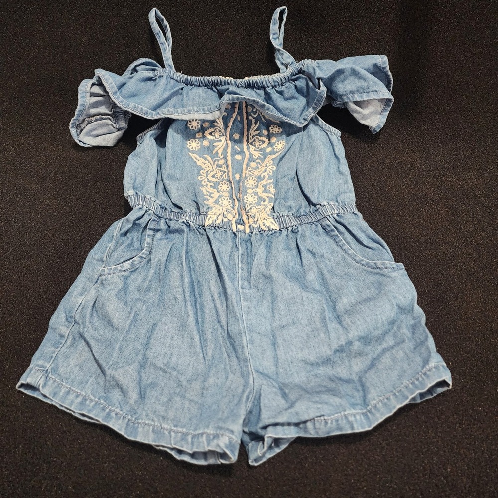 Old Navy‎ Denim Chambray Embroidered Cold Shoulder Romper Girls 3T